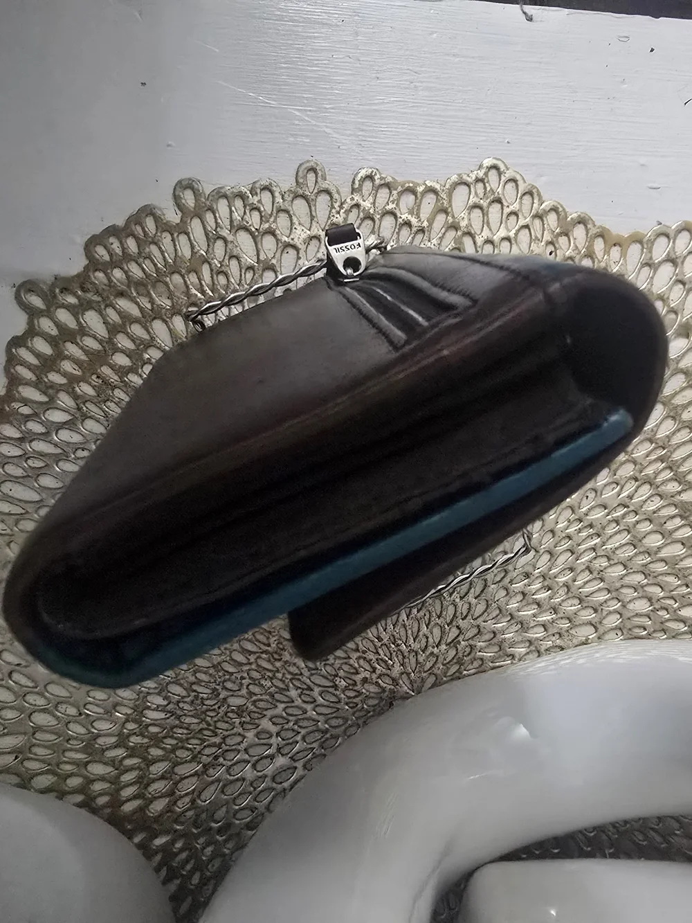 Fossil Teal Floral Leather Wallet
